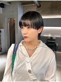 デザインカラーレイヤーカットウェットヘア夏オリーブベージュ