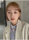 ミニボブ切りっぱなしタッセルボブwカラーピンクベージュ外ハネ