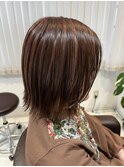くすみピンクハイライト×ボブ
