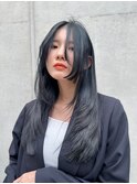 韓国ヘア　レイヤーカット　ワンカール　ブルーブラック