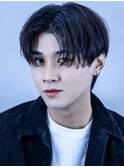 韓国ヘアカルマパーマコンマバングセンターパート黒髪ウルフ