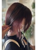 イヤリングカラーピンクベージュ×ピンクブラウン×レイヤーボブ
