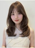 顔周りレイヤーカットくびれヘアミルクティーベージュカラー韓国