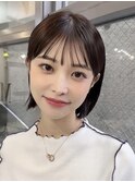 ＋切りっぱなしボブルフ/黒髪ネビージュ/小顔ワンレン/縮毛矯正