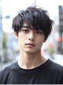 韓国マッシュ スペインカール スパイキーショートブルーブラック
