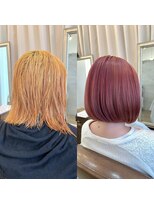 ヘアアンドアイラッシュ ココアンジェ くりえいと宗像店(Coco Ange) シンプルボブ×ピンクカラー