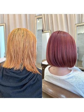 ヘアアンドアイラッシュ ココアンジェ くりえいと宗像店(Coco Ange) シンプルボブ×ピンクカラー