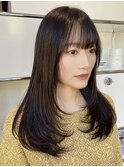 韓国風レイヤーたっぷりロングワンカールアレンジ前髪カット