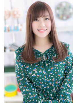 ミック ヘアアンドメイク アップ 駒込店(miq Hair&Make up) 斜めバングピンクベージュ★小顔大人ガーリーロングa1