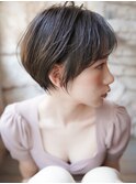 大人可愛い20代30代40代黒髪前下がりひし形小顔ボブ丸みショート