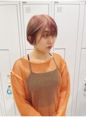 小顔ショートボブ/丸みショート/オレンジベージュ
