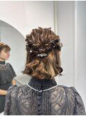 ハーフアップアレンジ/ボブヘアアレンジ/結婚式お呼ばれヘア