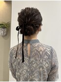 シニヨン/結婚式参列ヘア/リボンアレンジ