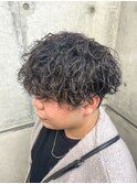 刈り上げ波巻マッシュメンズパーマ
