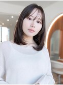 大人かわいい前髪セシルカットココアブラウンフリンジウェーブ