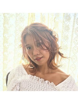 ジジ ヘアワークス(gigi hair works) pink beige  リボンhair arrange