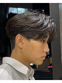 メンズセンターパートウルフセンターパートニュアンスパーマ襟足