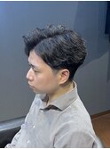 ビジネスツーブロックショート フェザーパーマ かきあげバング