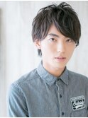 オーガニックカラー七三分け無造作パーマのミニウルフa戸田公園