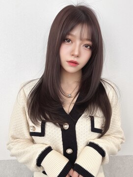 アールサロン アネックス 名駅(Rr SALON ANNEX) 韓国ヘア ワンカール 前髪センターパート チョコレートブラウン