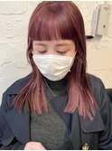 ピンクベージュ切りっぱなしロング