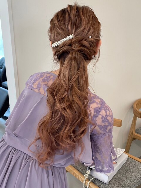 結婚式お呼ばれパーティーヘアセット＊ルーズローポニー