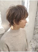 アッシュブラウンオフィスヘアネオウルフ外ハネボブ
