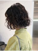ボブパーマ_シルキーベージュ斜めバング_ba411602