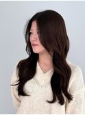 韓国風レイヤーくびれ巻き小顔ブリーチなし透明感ブラウン