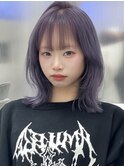 ブルーラベンダーレイヤーボブウルフボブブリーチ顔まわり前髪
