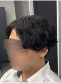 フェザーパーマ/グレーブルーカラー／刈り上げショートパンク