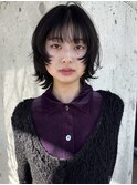 前髪ありミディアムウルフ ミディアムレイヤー