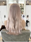 透明感カラーブリーチ１回ホワイトピンクベージュこなれロング