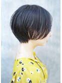大人可愛い20代30代40代黒髪前下がりひし形小顔ボブ丸みショート