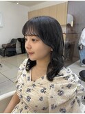 10代20代韓国風顔周りカット暗染めコテ巻波ウエーブ仕上げ
