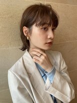 ボブレイヤー・ベージュ・顔周りカット・銀座日比谷20代30代
