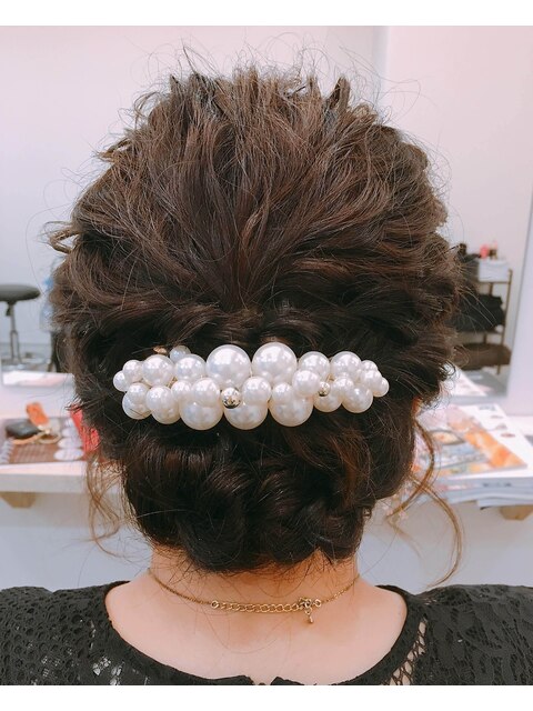 ボブでも◎ヘアセット結婚式・二次会・編み込み波ウェーブ