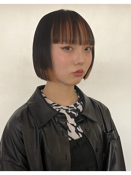 マカロニコースト(macaroni coast) 顎ラインボブデザインカラー 前髪あり顎ラインボブ