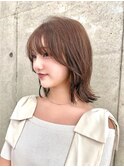 ミルクティーピンクベージュ/レイヤーボブ/韓国風/顔周り