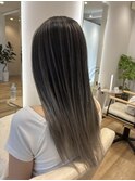 75. バレイヤージュ/ベージュグレージュ/ロング/透明感