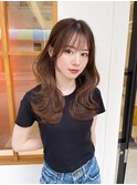 前髪カットx寒色系カラーxかきあげバングシアーグレージュ波巻き