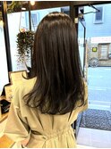 ロングショートワンカールパーマカーキグレージュ前髪錦糸町