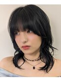 レイヤーカット/顔周り・フェイス/20代/ウルフ/シャギー/黒髪