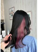 セミロング×インナーカラー×ピンク
