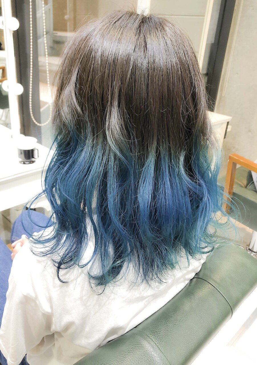 毛先ブルー☆アッシュグレーグラデーションカラーデザインカラー