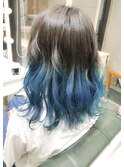 毛先ブルー☆アッシュグレーグラデーションカラーデザインカラー