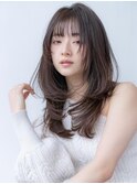 大人かわいい前髪セシルカットココアブラウンフリンジウェーブ