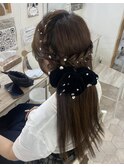 編み込みハーフアップ
