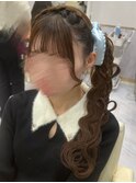 編みカチュサイドポニー