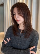 ノラ ギンザ(NORA GINZA) セミロングレイヤーハッシュカット顔周りカットブラウンカラー